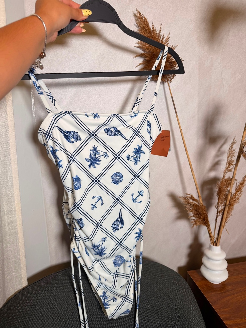 Shade & Shore White One-Piece Swimsuit with Navy Nautical Print